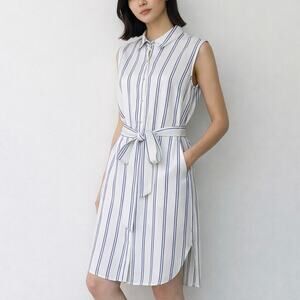 Cotton On Alexis Shirt Dress Sleeveless Belt Tie White Blue Size M